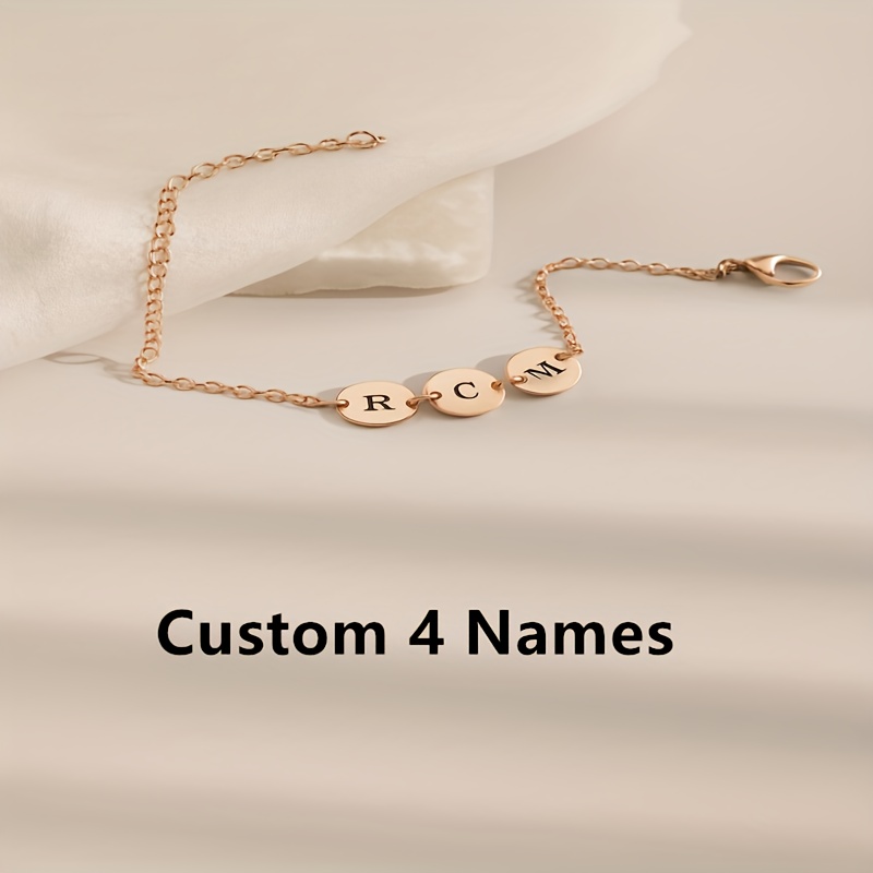 Personalized Initial Bracelet, Custom Engraved Disc Chain